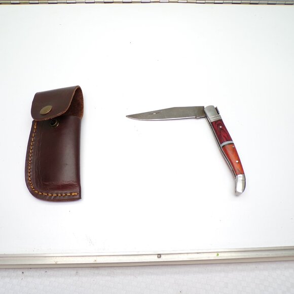 Damascus Folding Knife with Sheath - Picture 2 of 3
